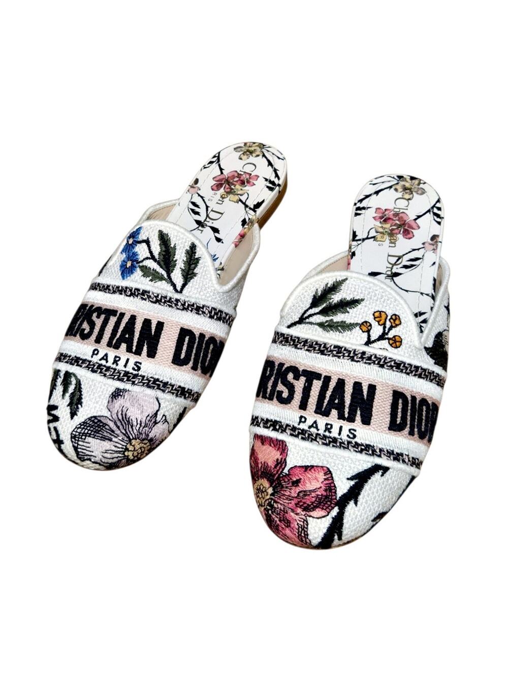 Christian Dior Canvas Dior Off Mules Graphic Print Floral Shoes